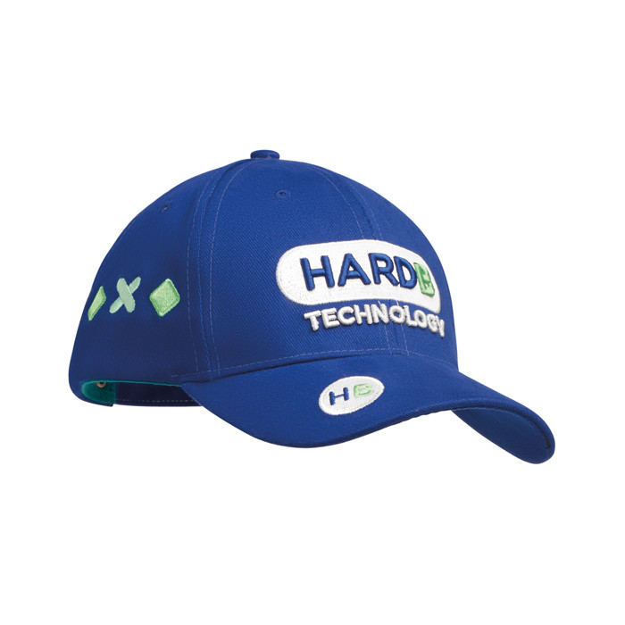 Cappellino in cotone blu con chiusura a velcro e logo