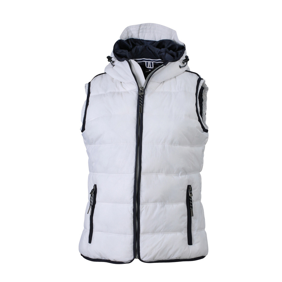 Smanicato bianco antivento con cappuccio regolabilez due tasche frontali e taschino interno 100% poliammide