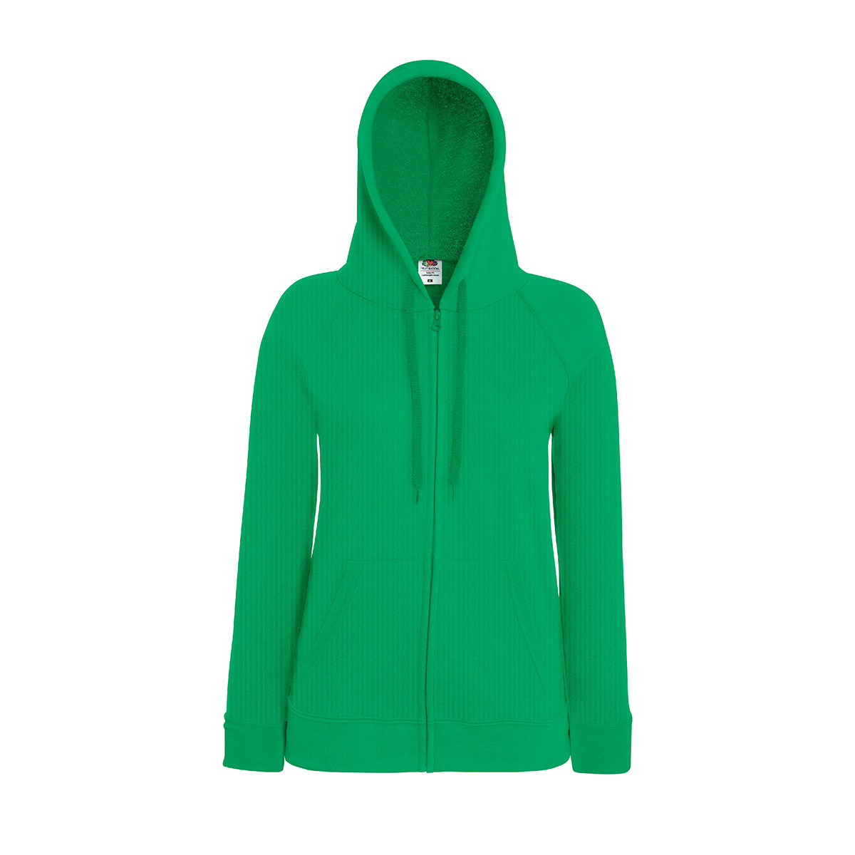 Felpa da donna verde in cotone con cappuccio, zip e tascone