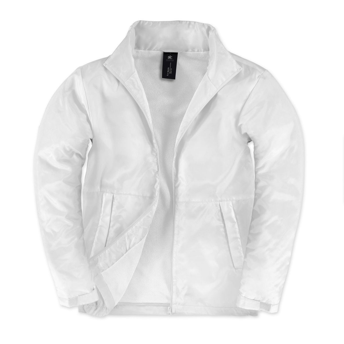 Giacca bianca traspirante, impermeabile e antivento con cappuccio nascosto 100% poliestere
