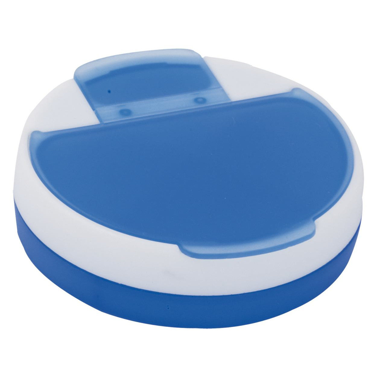 Porta pillole in plastica bianca e blu