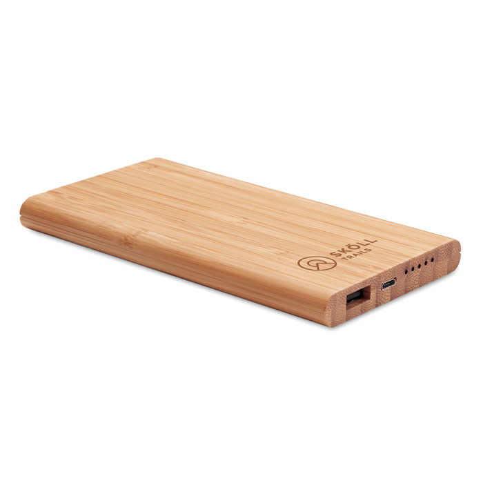 Caricatore wireless in bamboo con logo