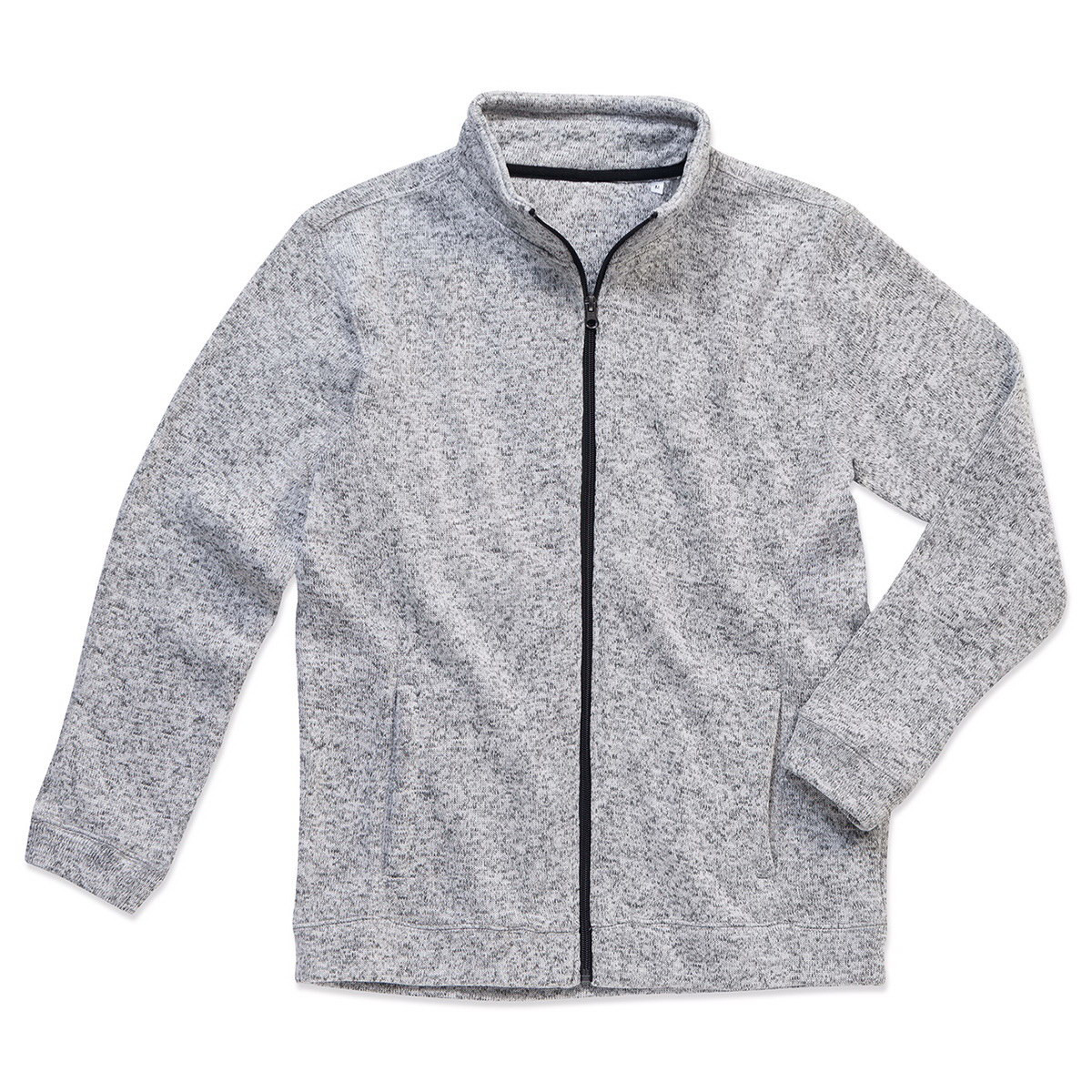 Pile uomo con zip lunga grigio chiaro melange con tasche laterali