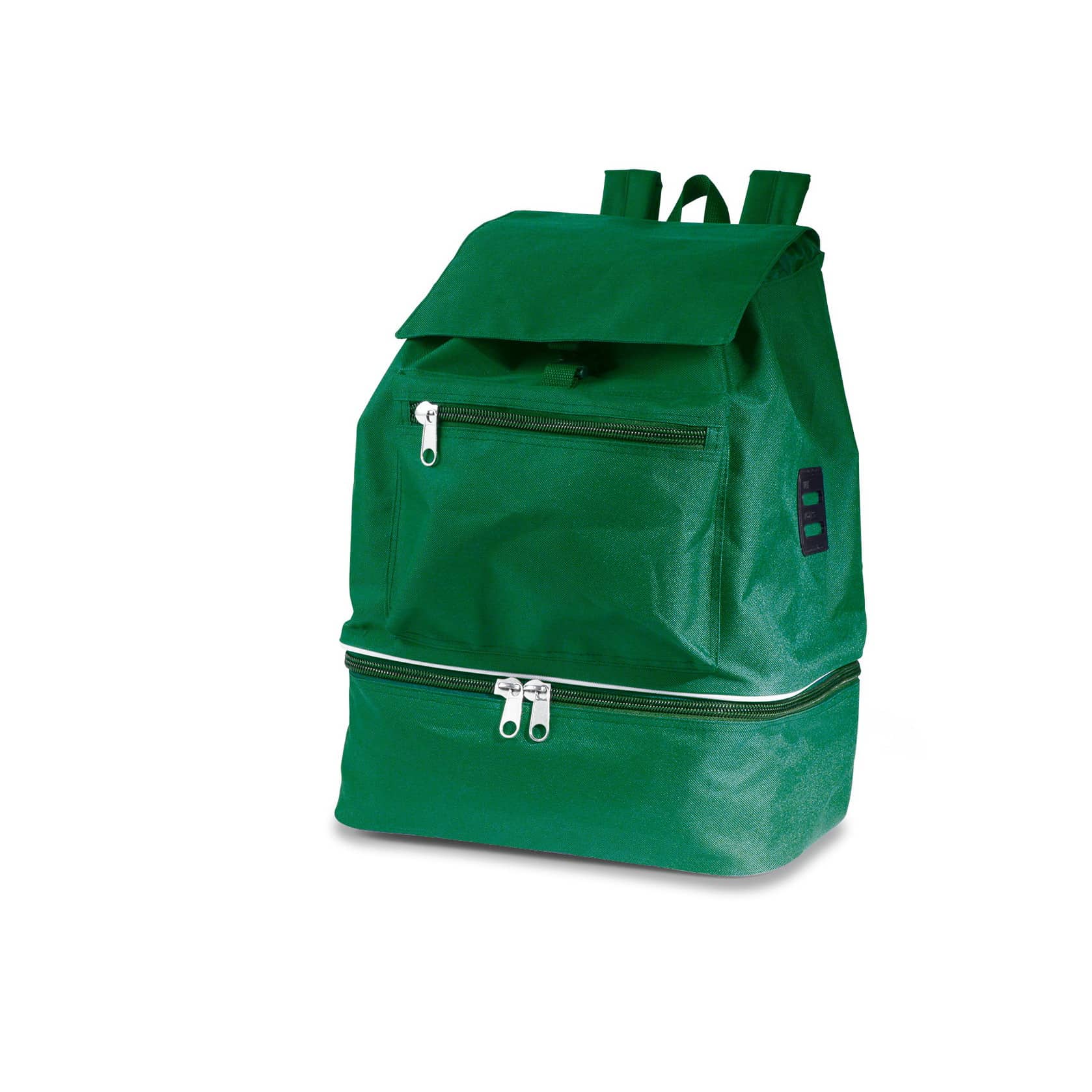 Zaino verde con ampio comparto principale con chiusura a strozzo