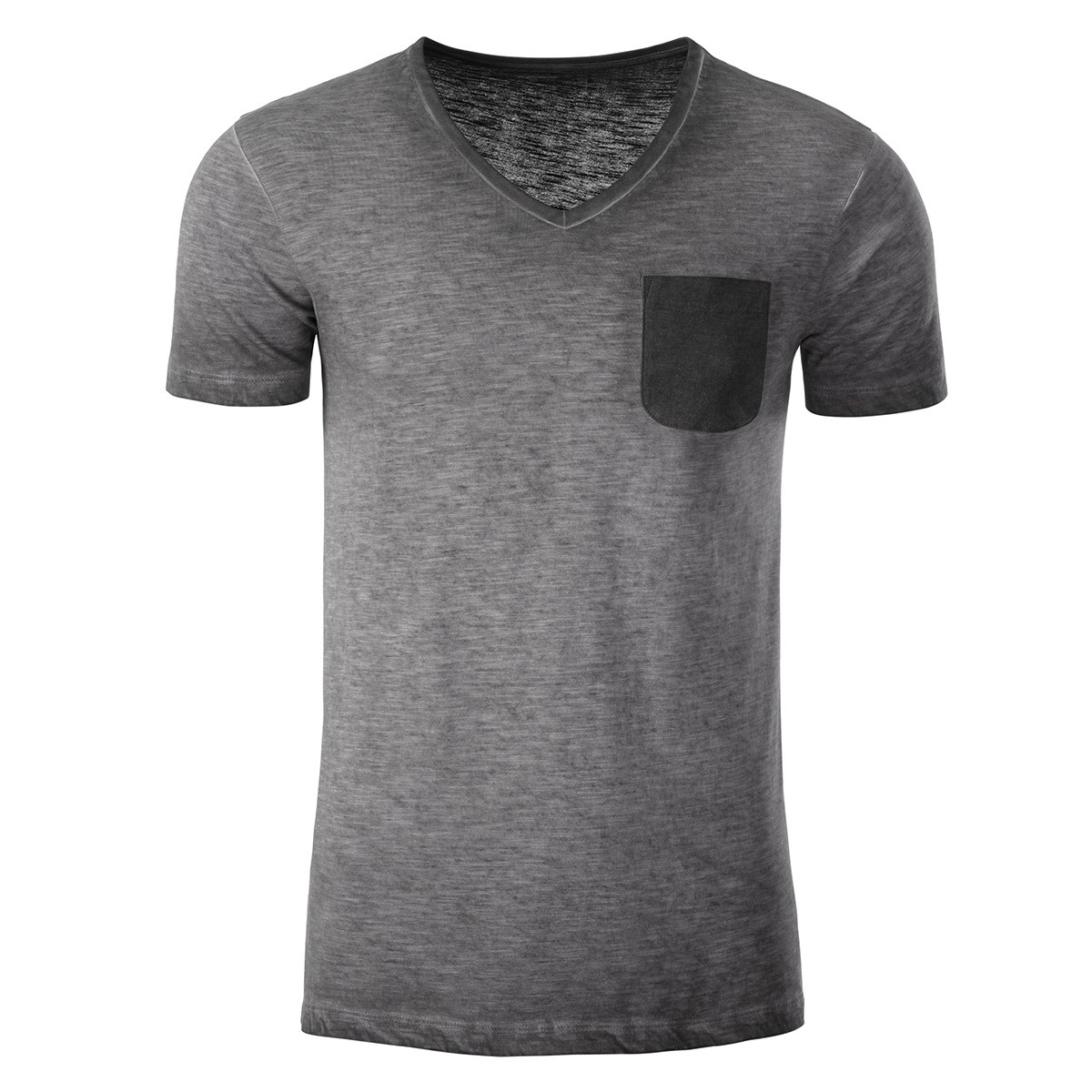 Tshirt grigia con scollo a V e taschino lato cuore