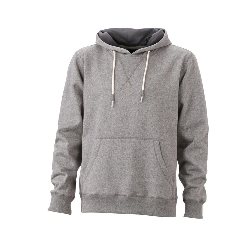 Felpa grigia in cotone con cappuccio e tascone