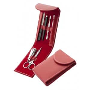 Set manicure con sei accessori in custodia in pvc rossa