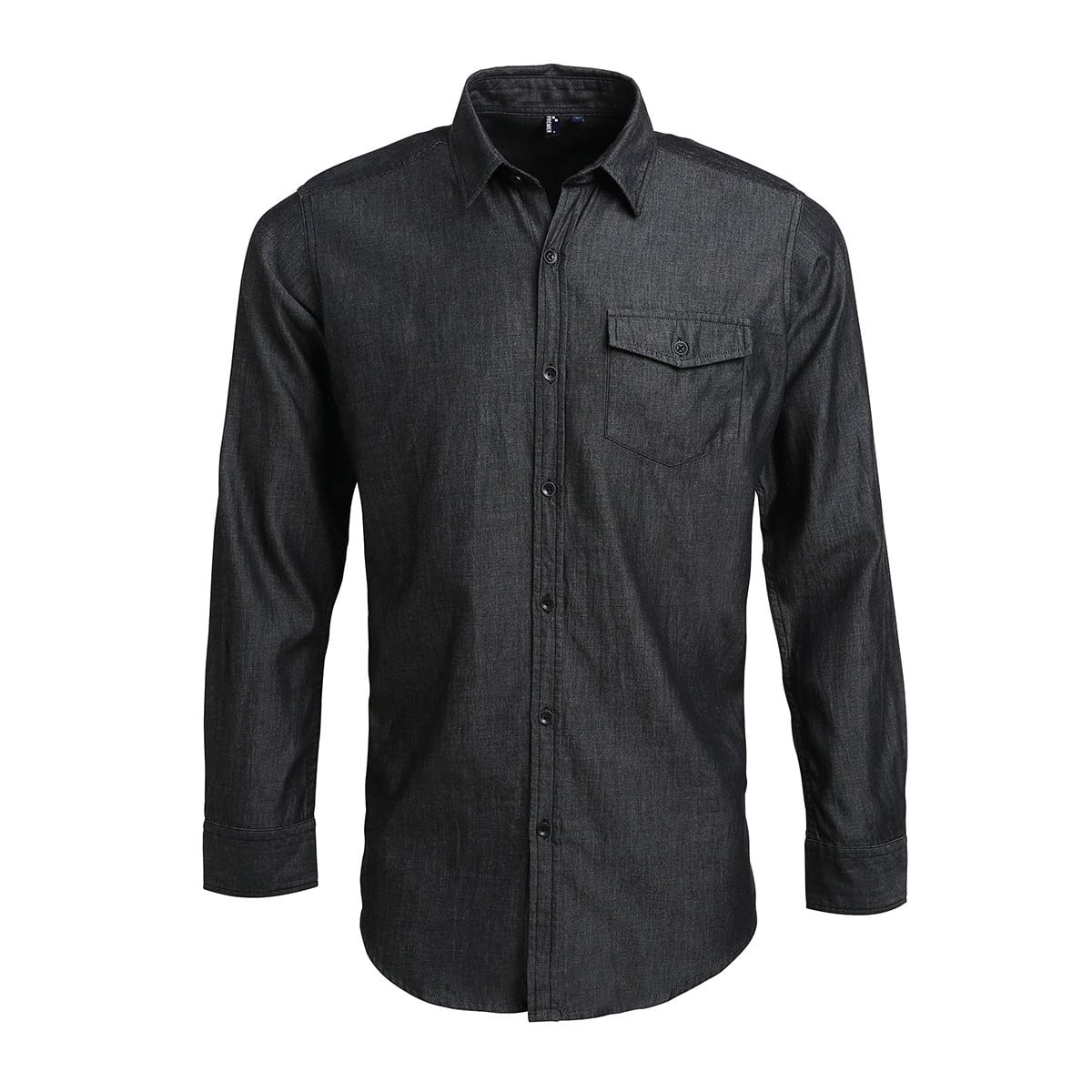 Camicia da uomo nera di jeans manica lunga
