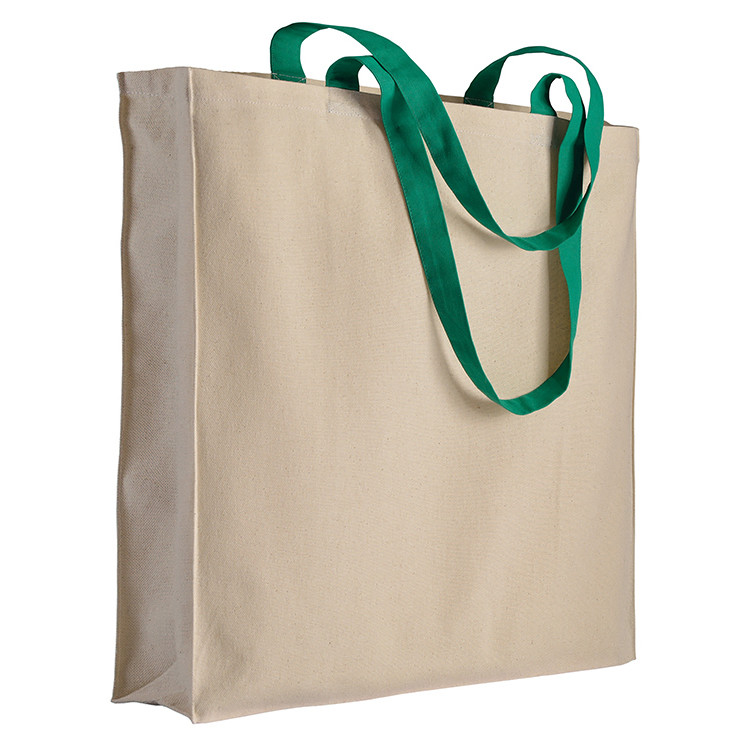 Shopper in cotone naturale con manici lunghi verdi