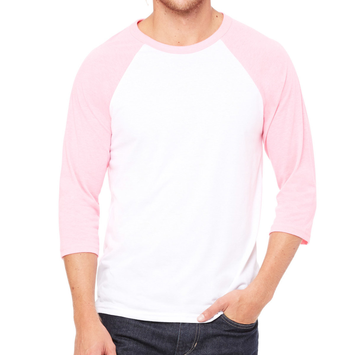 Maglia unisex con maniche 3/4 rosa e bianca