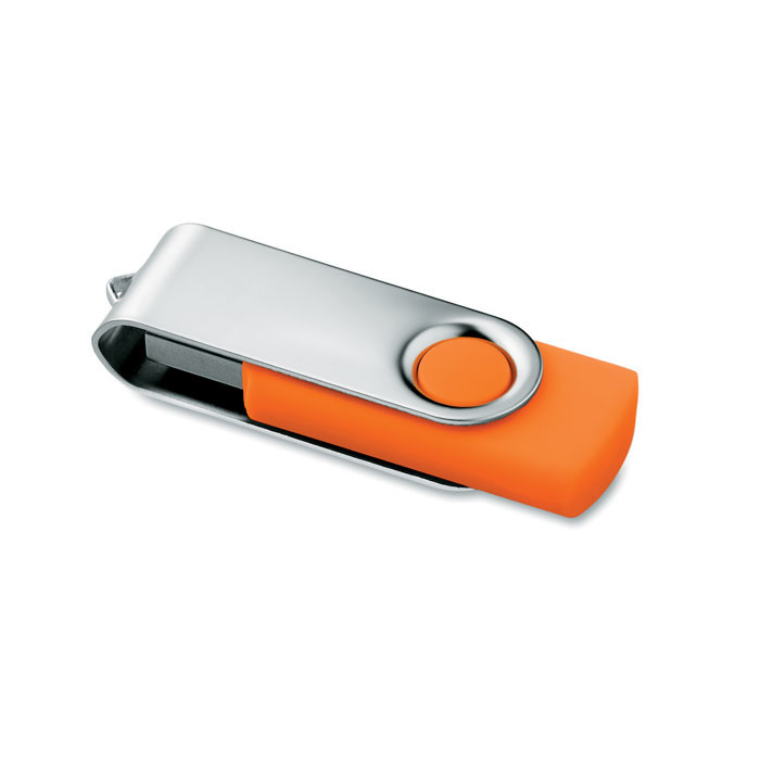 Chiavetta usb arancione con chiusura protettiva in metallo