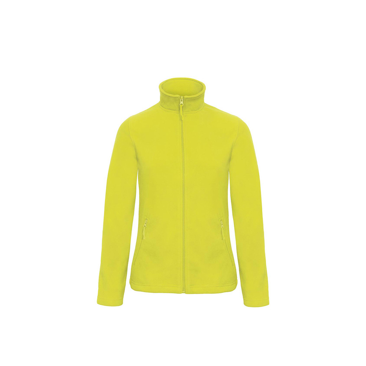 Pile da donna lime con collo alto zip lunga tasche laterali con zip su sfondo bianco