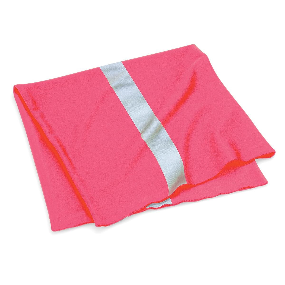 Fascia multiuso in poliestere senza cuciture con inserti catarifrangenti di colore corallo