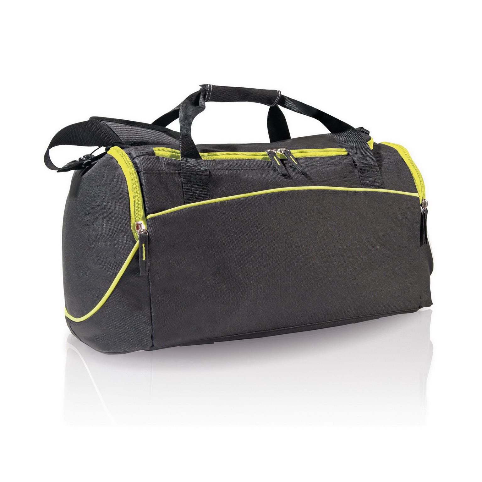 Borsa sportiva grigia scura e verde lime con comparto principale con tasca portascarpe
