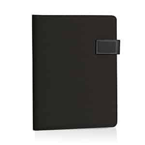 Portablocco marrone in poliestere con tasche interne e porta penna