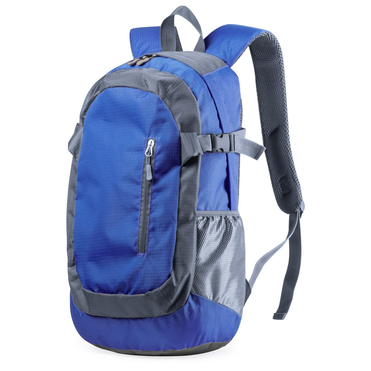 Zaino in poliestere blu con schienale e spallacci imbottiti