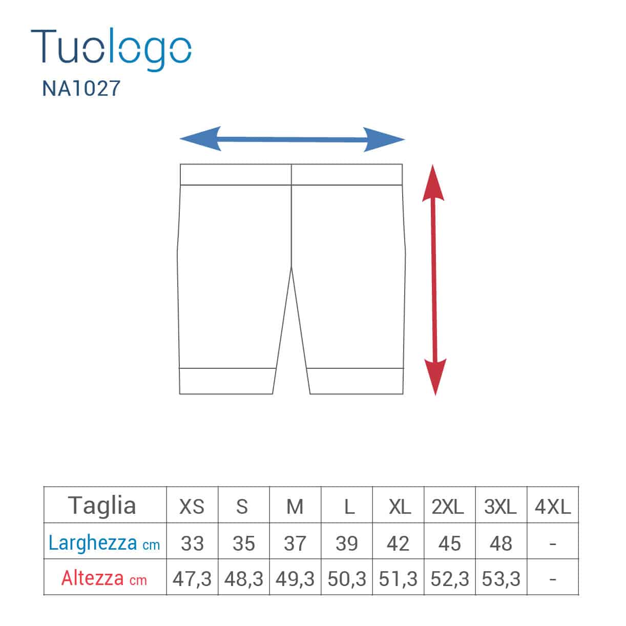 Tabella taglia altezza e larghezza