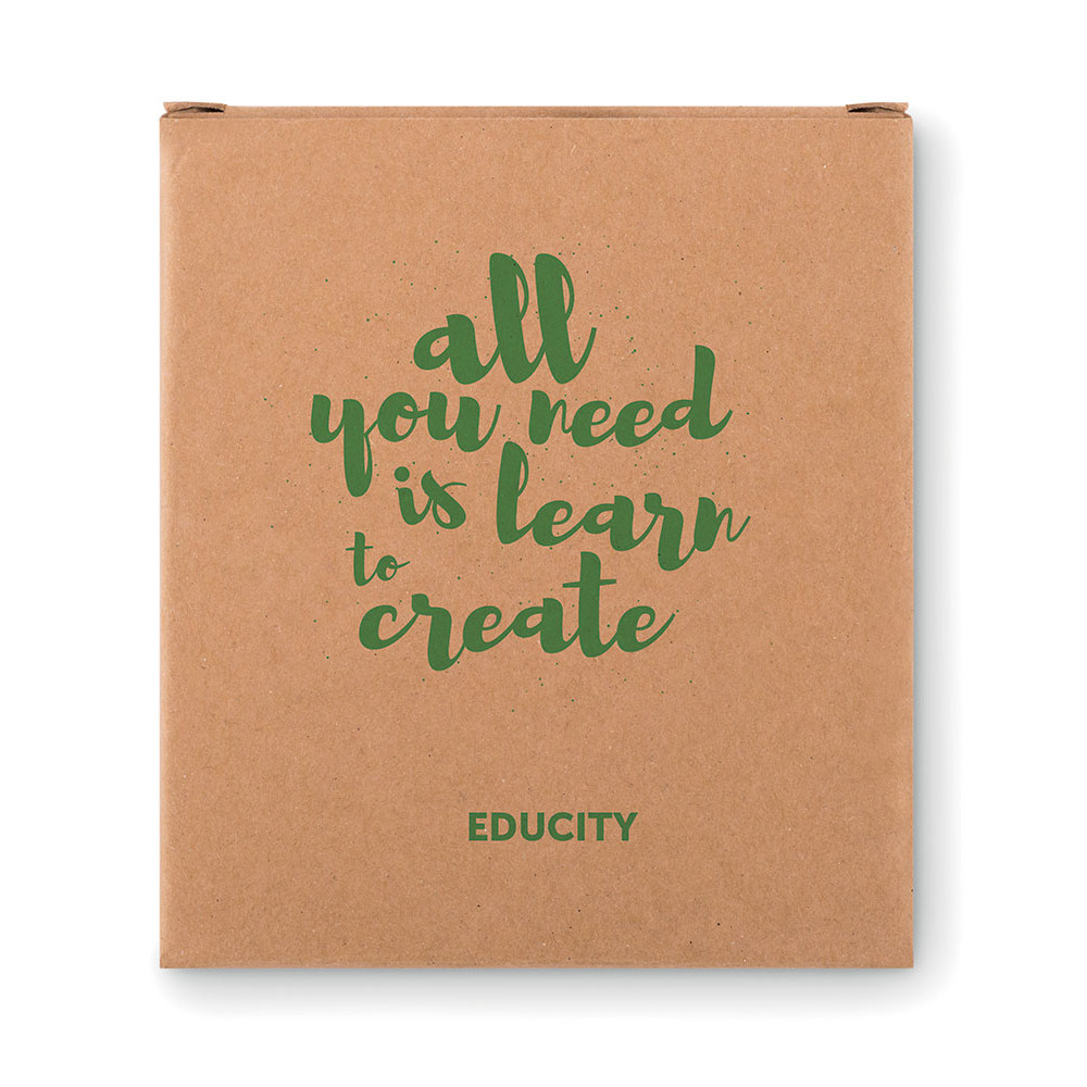 Quattro gessetti colorati con confezione in cartoncino con logo