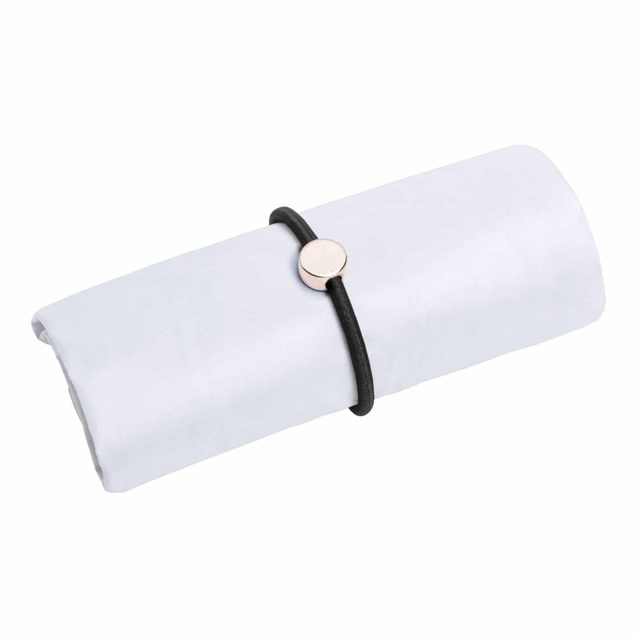 Shopper richiudubile con elastico in poliestere bianco con moschettone in plastica