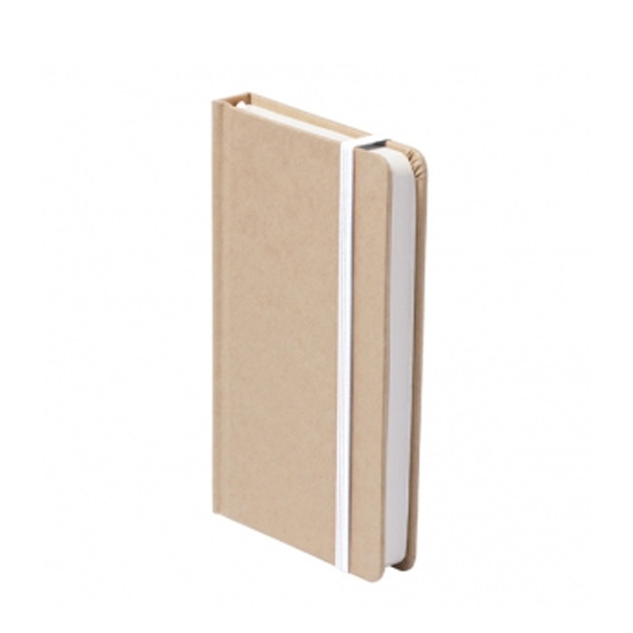 Blocnotes con copertina in cartoncino riciclato ed elastico bianco