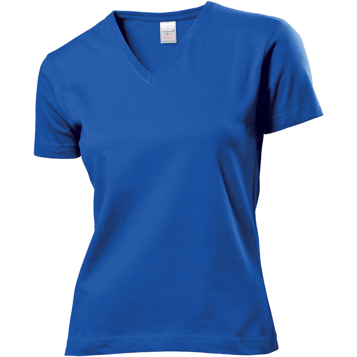 Tshirt blu da donna manica corta con scollo profondo a V 100% cotone