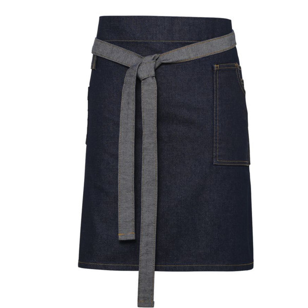 Grembiule di jeans blu con cintura annodata