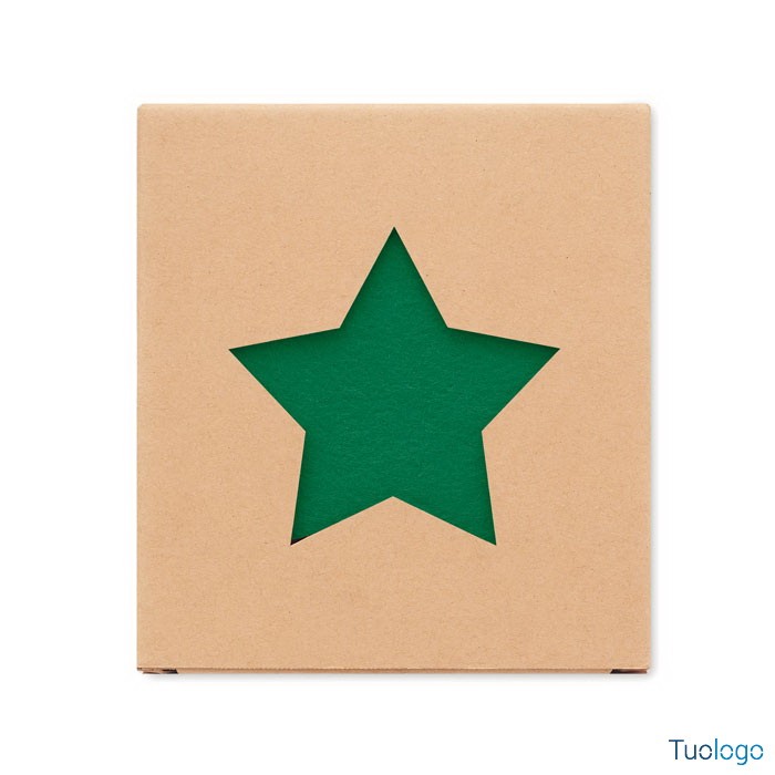 Scatola di cartone con dentro sottobicchiere verde