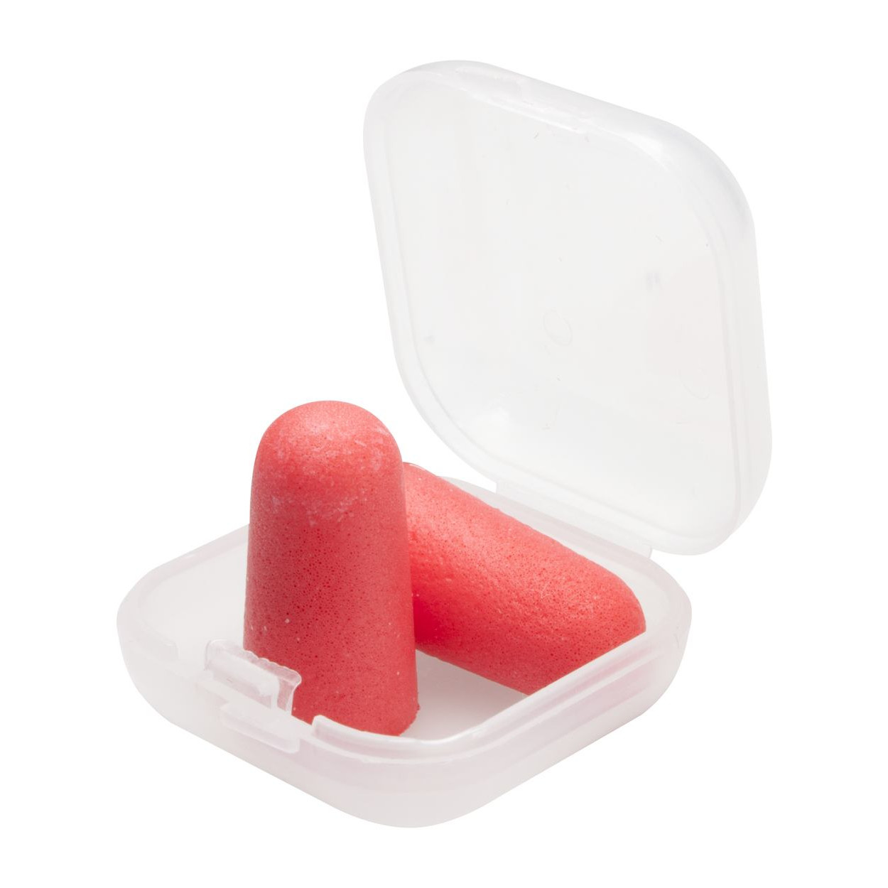 Tappi per orecchie rossi in eva con custodia di plastica trasparente