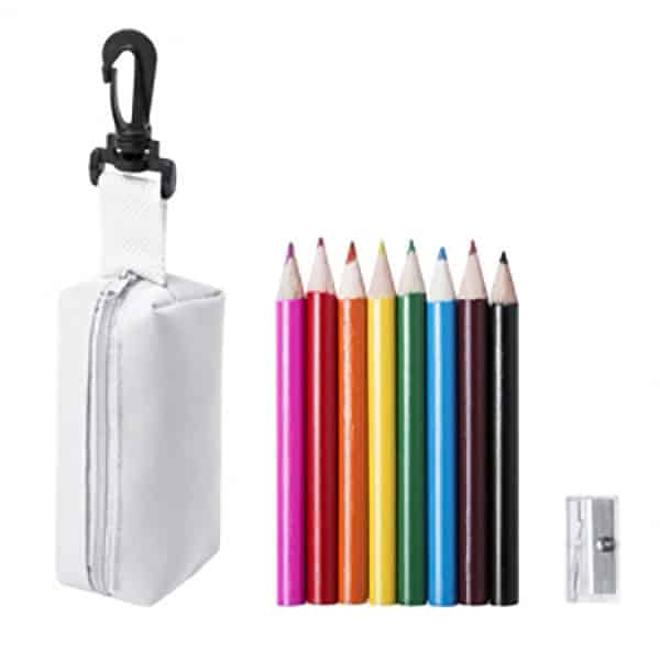Set da otto matite e temperino in custodia bianca con zip