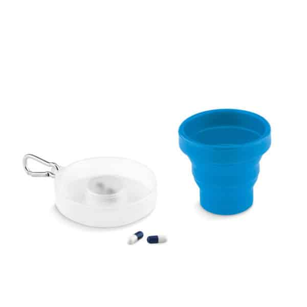 Bicchiere portapillole azzurro in silicone richiudibile