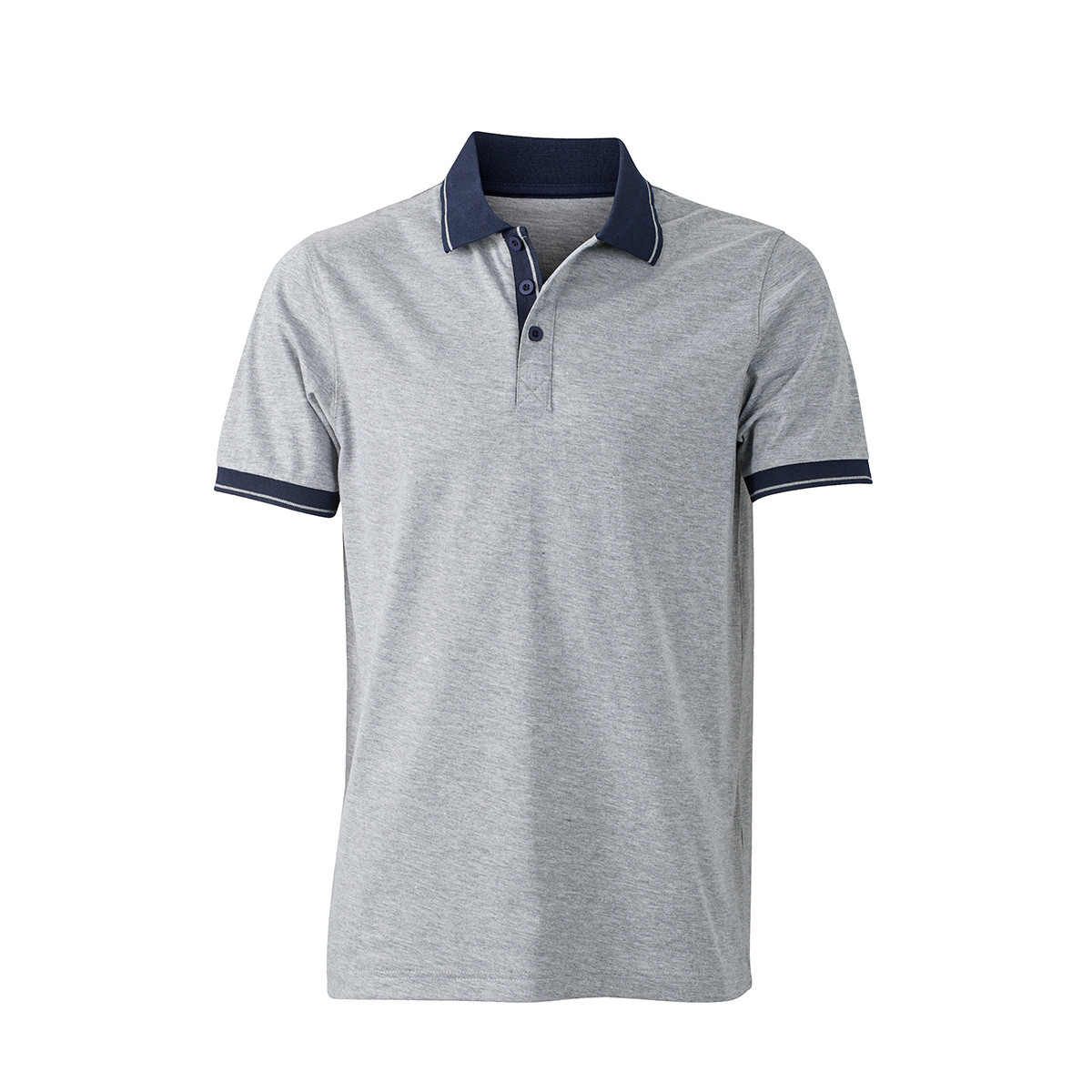 Polo unisex grigio melange manica corta con collo e maniche contrasto blu