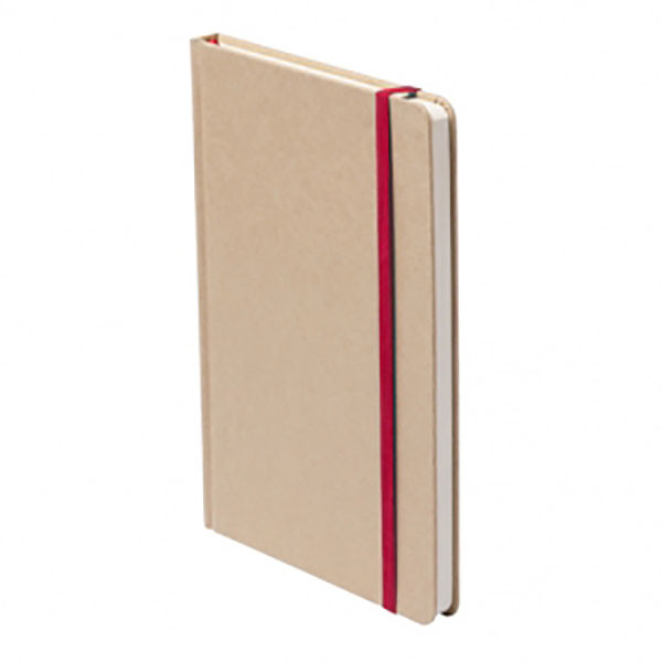 Blocnotes con copertina in cartoncino riciclato ed elastico rosso
