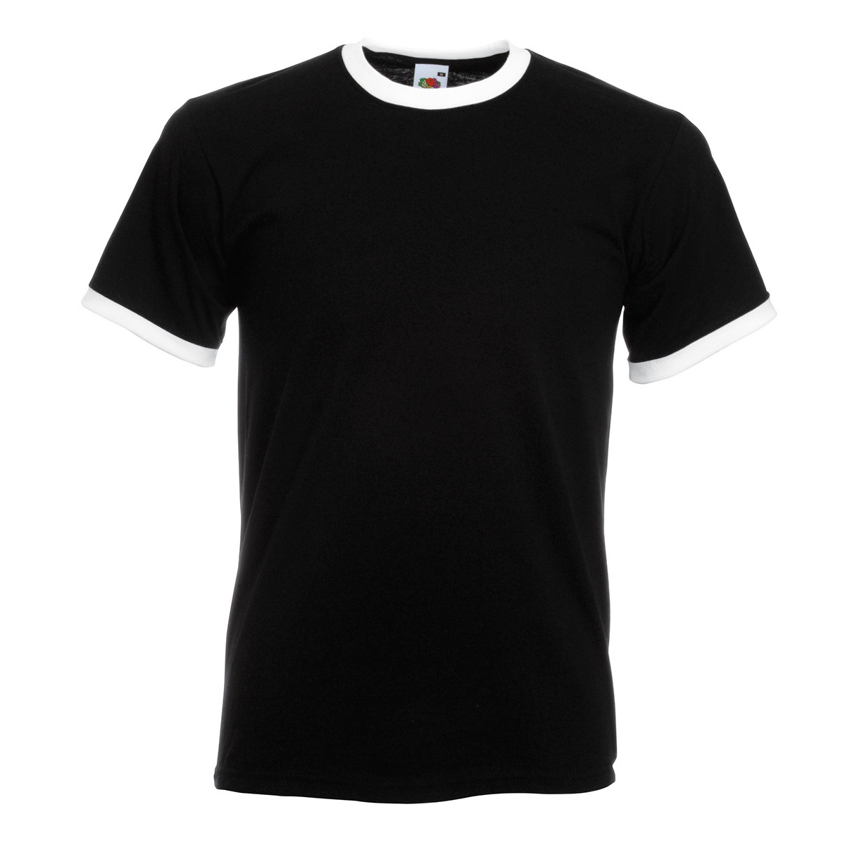 Tshirt manica corta nera con girocollo e giromanica bianca 100% cotone
