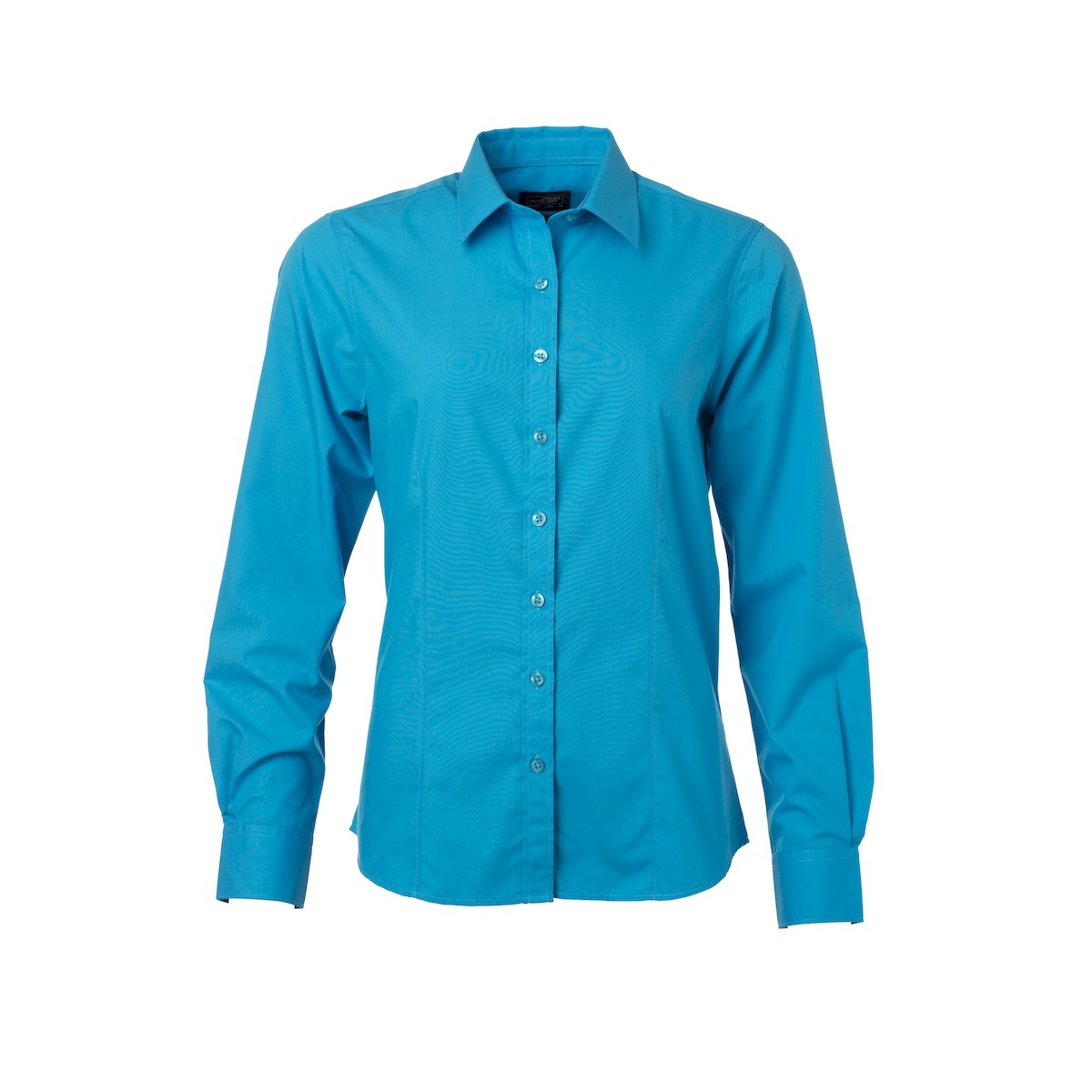 Camicia da donna manica lunga turchese con bottoni in tinta