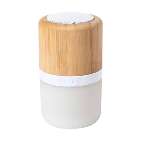 Speaker bluetooth in bamboo e plastica con luce led