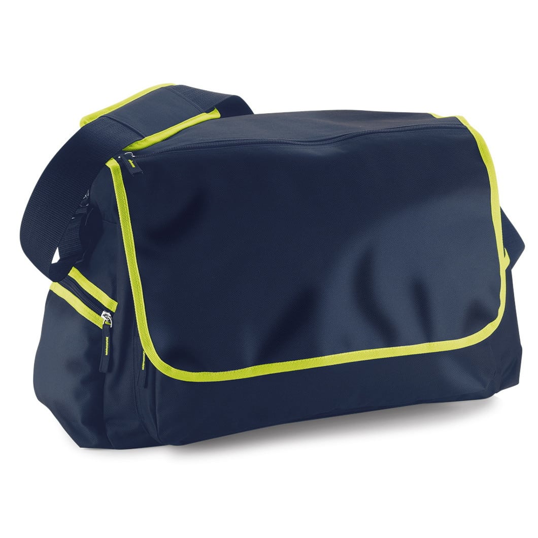 Borsa blu e gialla da sport con zip, tasconi laterali e frontali