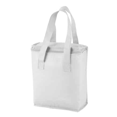 Borsa termica in tnt bianco rivestita in alluminio con chiusura zip