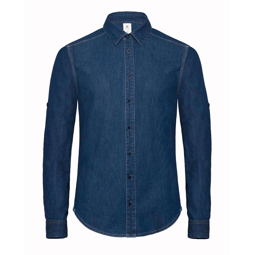 Camicia blu da uomo di jeans manica lunga