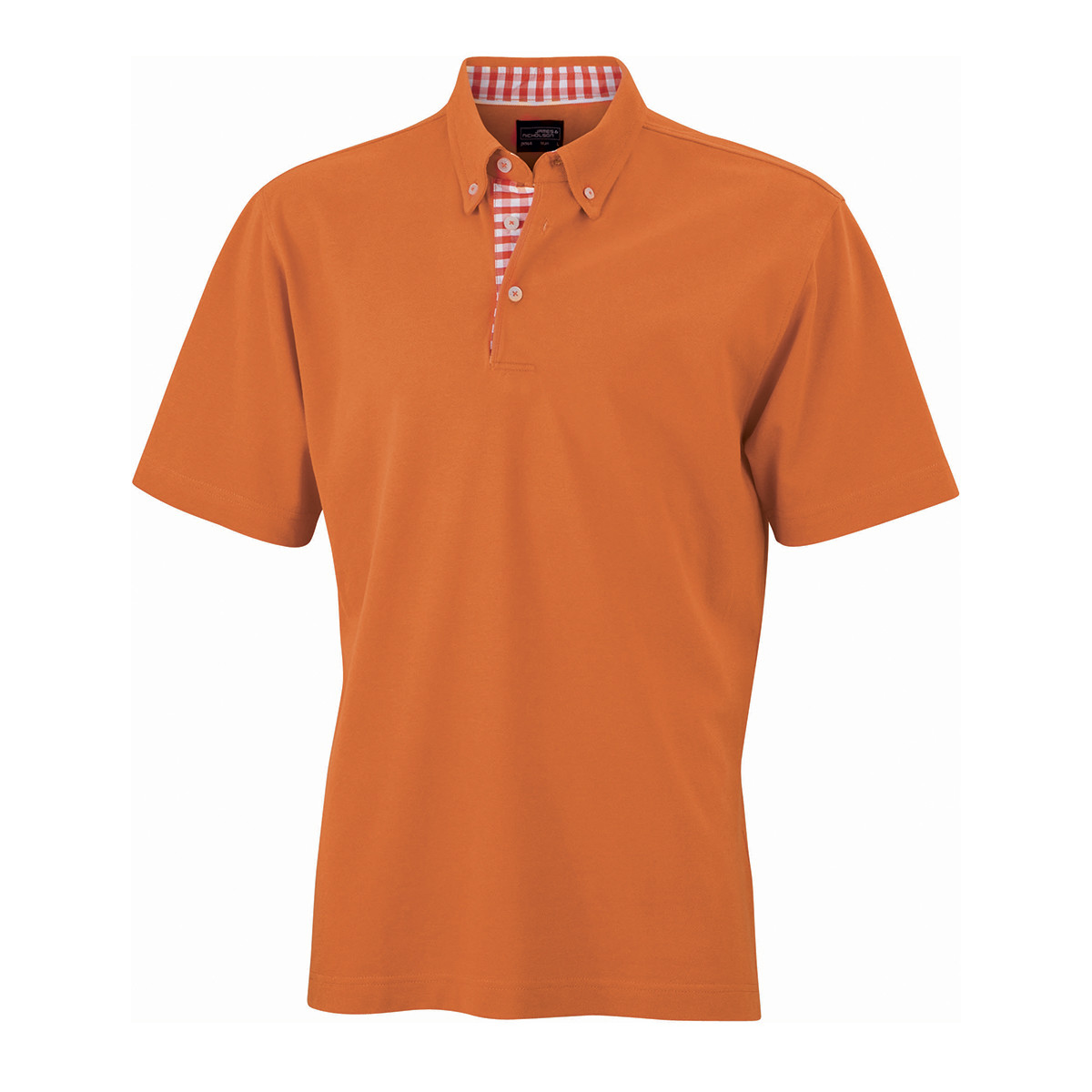 Polo arancio unisex manica corta con fettuccia nel collo e spacchetti a quadretti arancio bianco