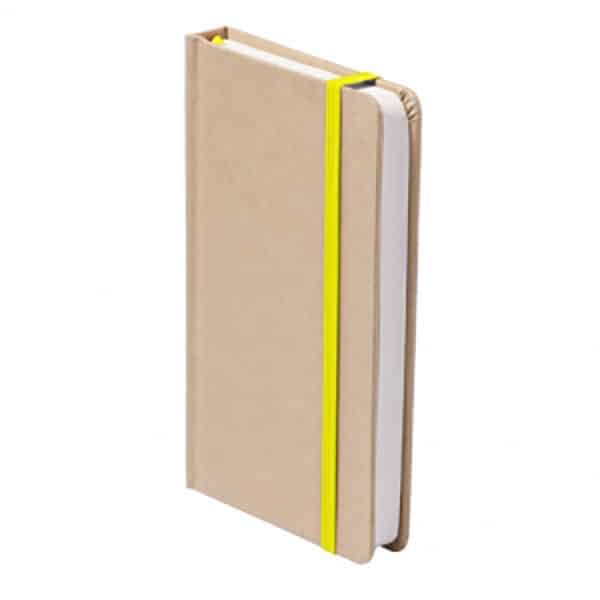 Blocnotes con copertina in cartoncino riciclato ed elastico giallo