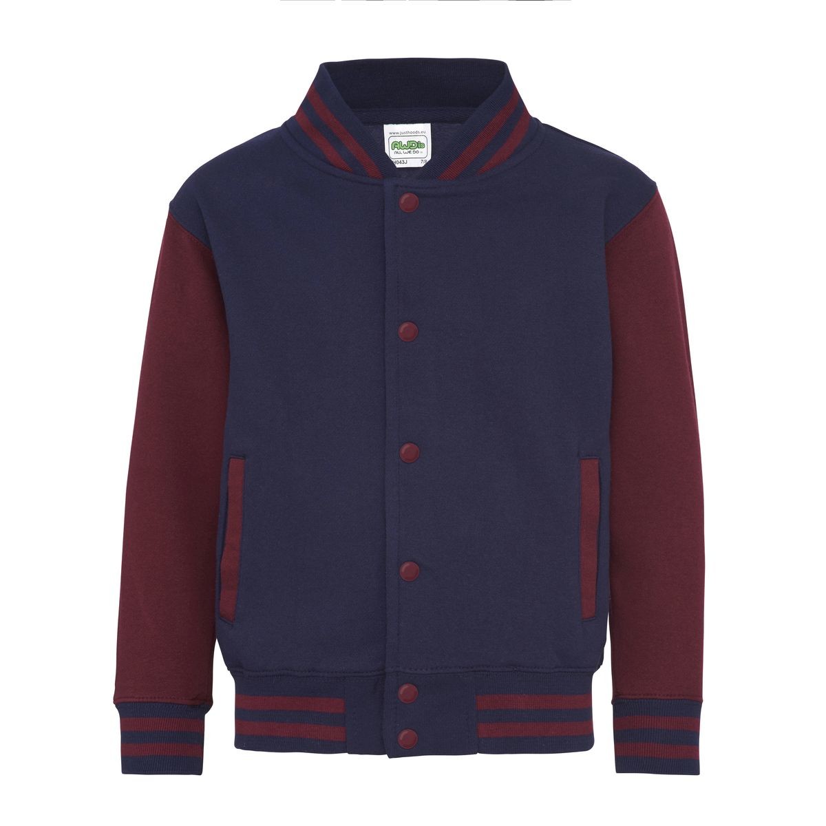Felpa da bambino blu navy baseball maniche bordeaux collo polsini e vita con strisce in contrasto