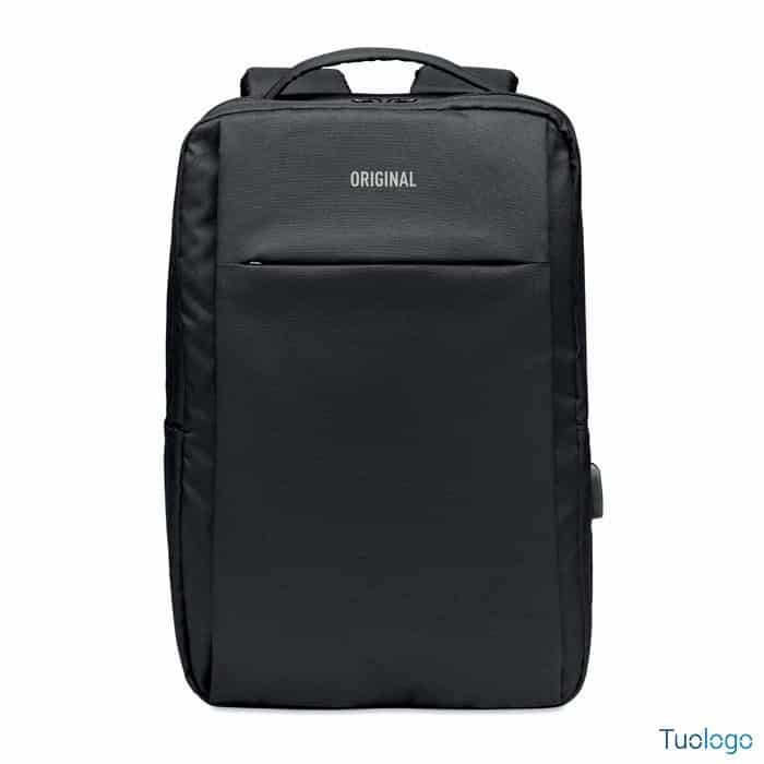 Zaino nero, con logo, imbottito con spallacci e maniglia