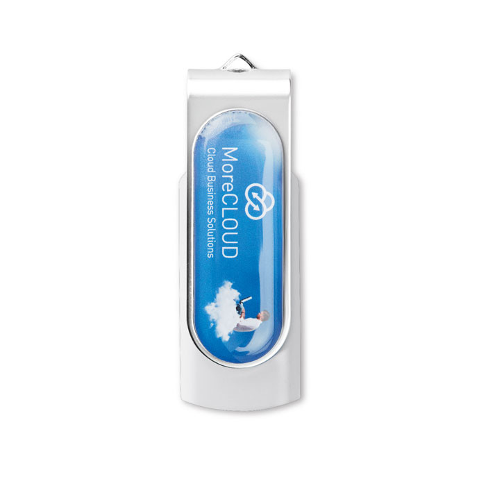 Chiavetta usb bianca con chiusura protettiva in metallo con logo