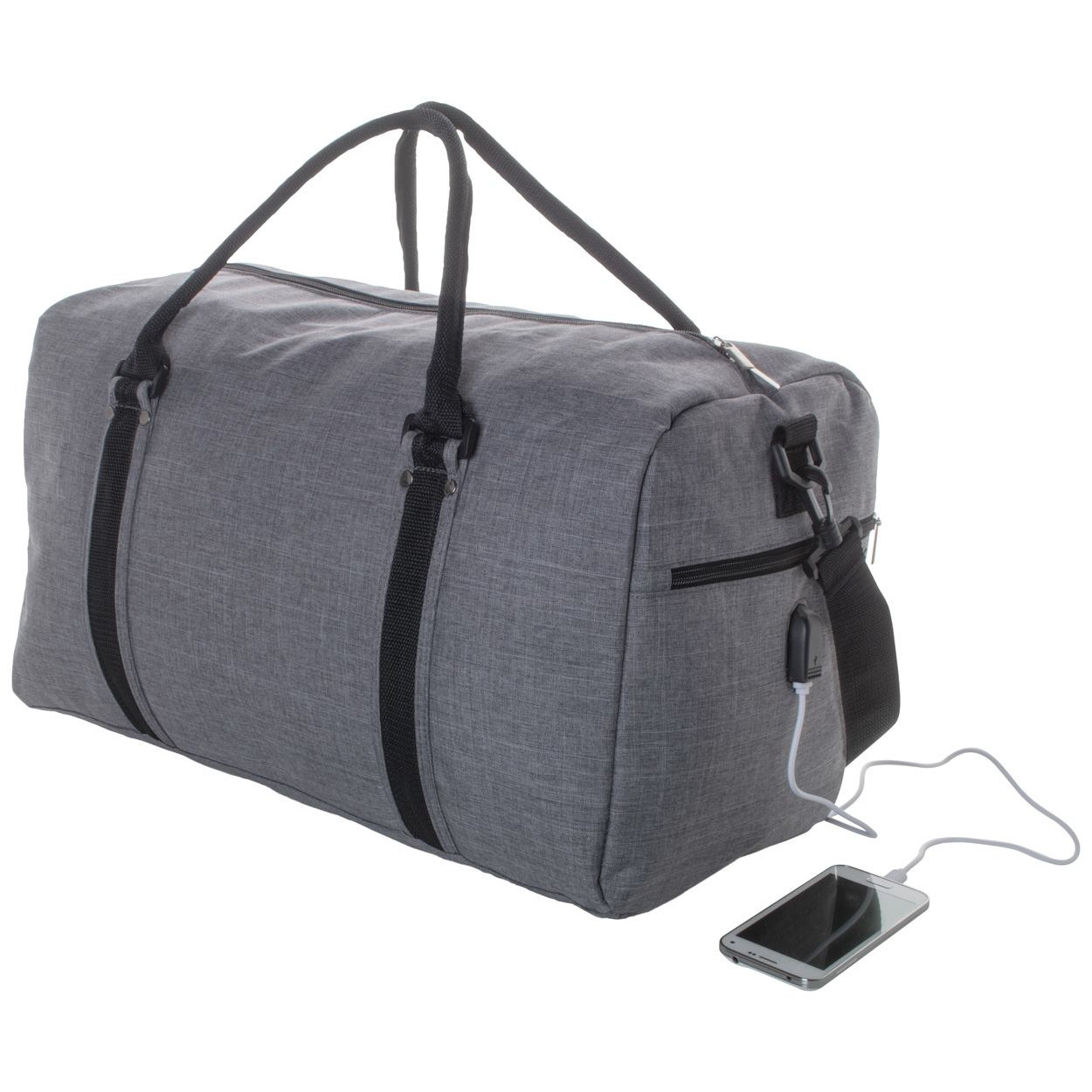 Borsone in poliestere grigio con scomparti con zip