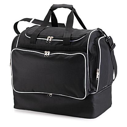 Borsone nero sportivo con tasche frontali e laterali