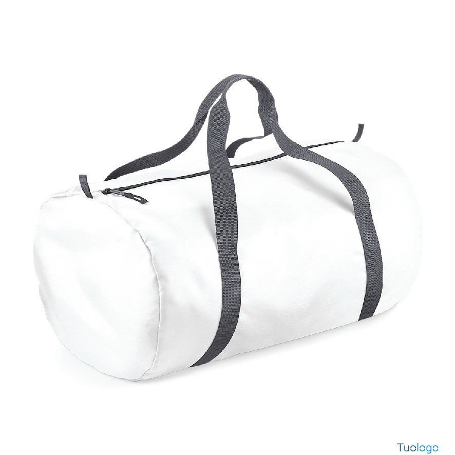 Borsa da sport bianca 100% poliestere con doppio manico e apertura con zip