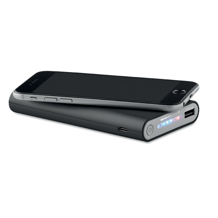 Powerbank nero wireless in abs con finitura gommata