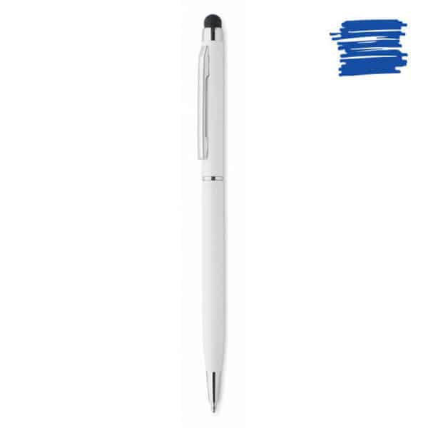 Penna antiabtterica touch in alluminio bianco con fusto e clip cromata
