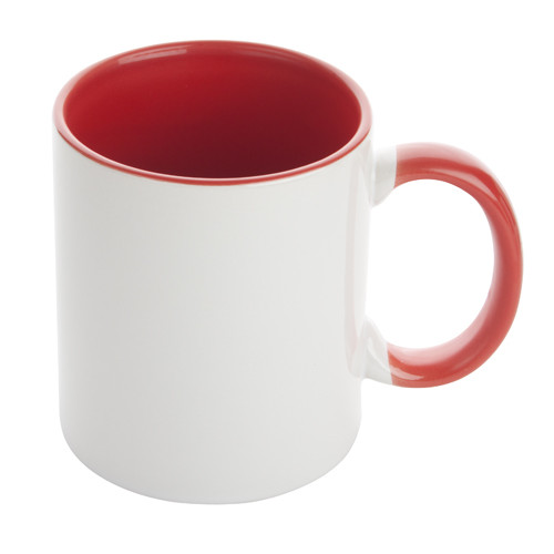 Tazza in ceramica bianca con interno e manico rosso