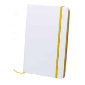 Blocnotes in cartone bianco con elastico giallo